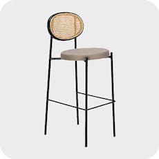 Tabouret de bar velours et cannage - Mobb-fr